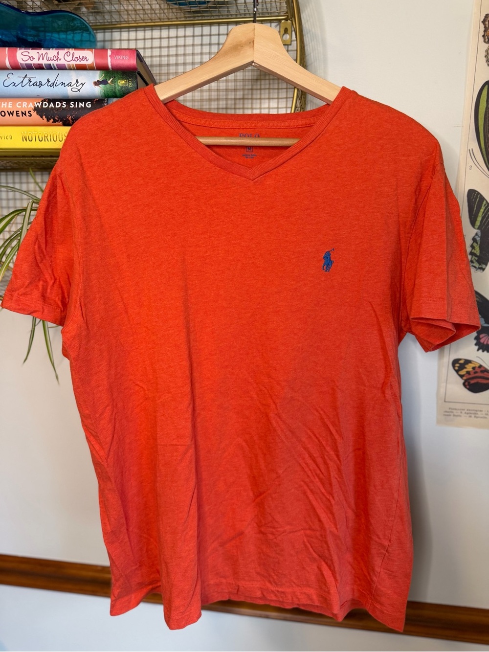 Polo by Ralph Lauren Orange V-Neck Tee with Blue Pony Size Medium